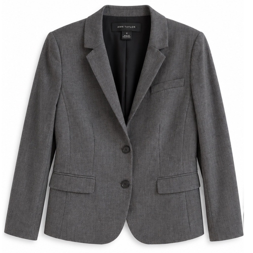 Ann Taylor Women Charcoal Gray Tailored Blazer Office Career Suit Jacket Size 10
